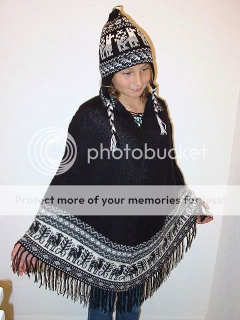 alpaca wool poncho crochet cape floral handmade black